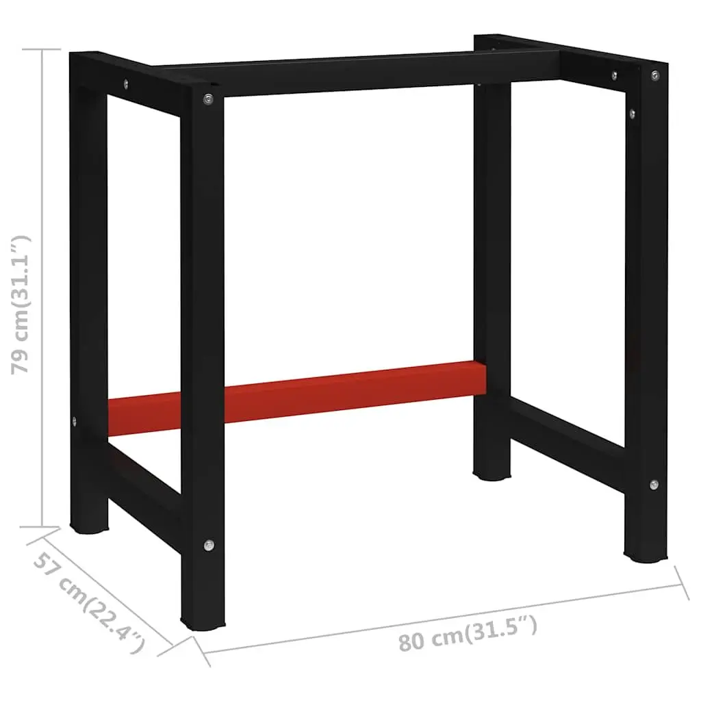 Metal Work Bench Frame Heavy Duty Table Legs 80x57x79cm Black Red Reinforced Bar