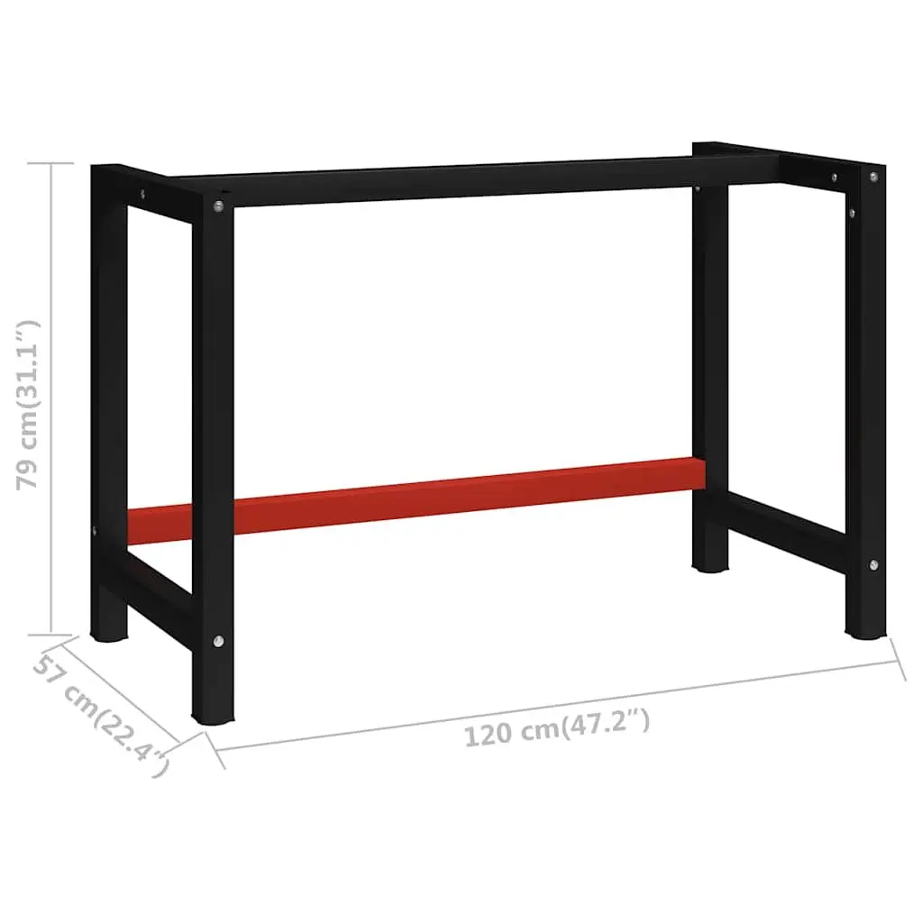 Work Bench Frame Metal 120x57x79cm Black Red Sturdy Workshop Table Legs Support