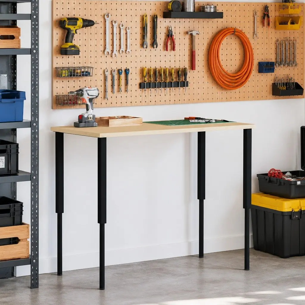 Adjustable Metal Workbench Frames 2 pcs Black 55x(69-95.5) cm