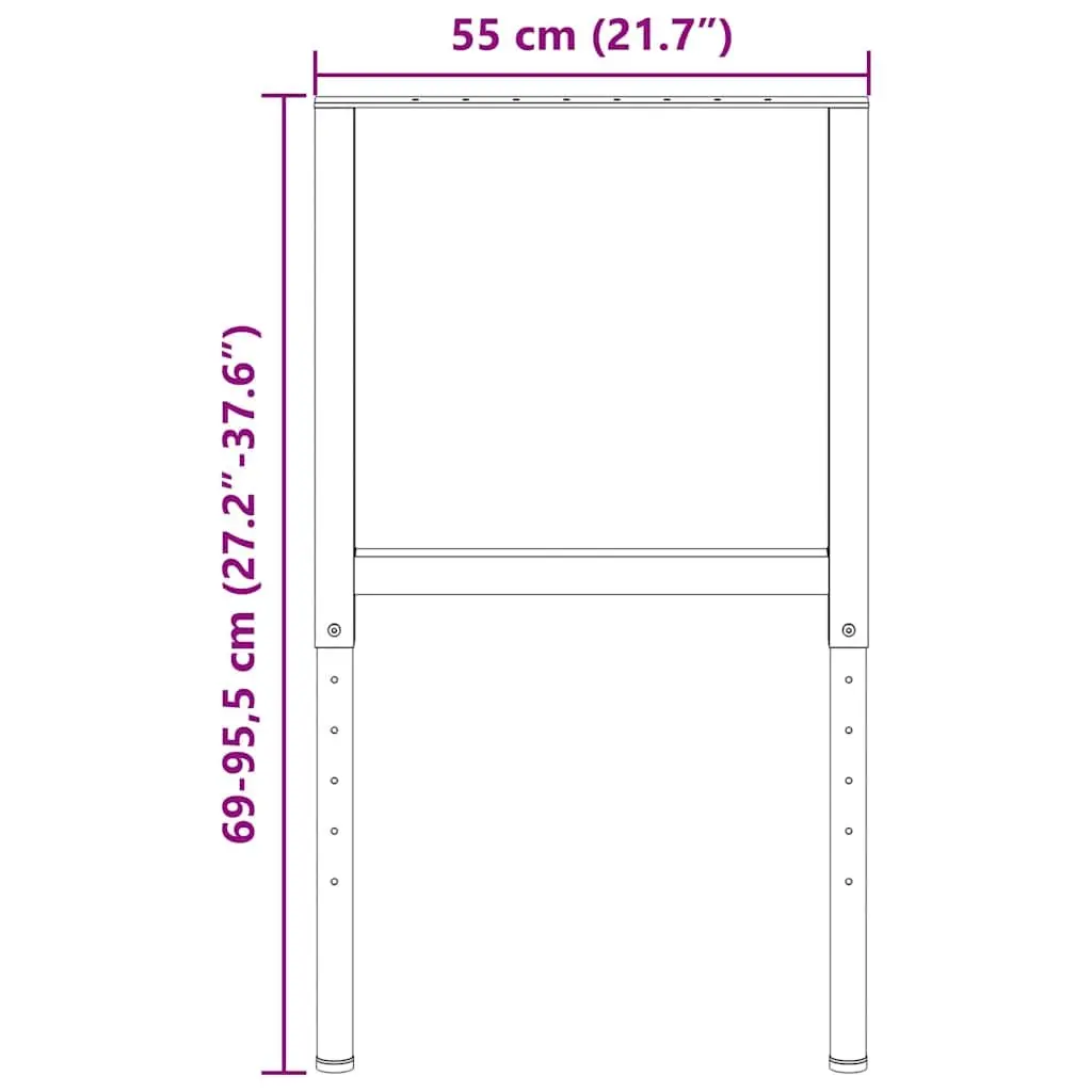 Adjustable Metal Workbench Frames 2 pcs Black 55x(69-95.5) cm