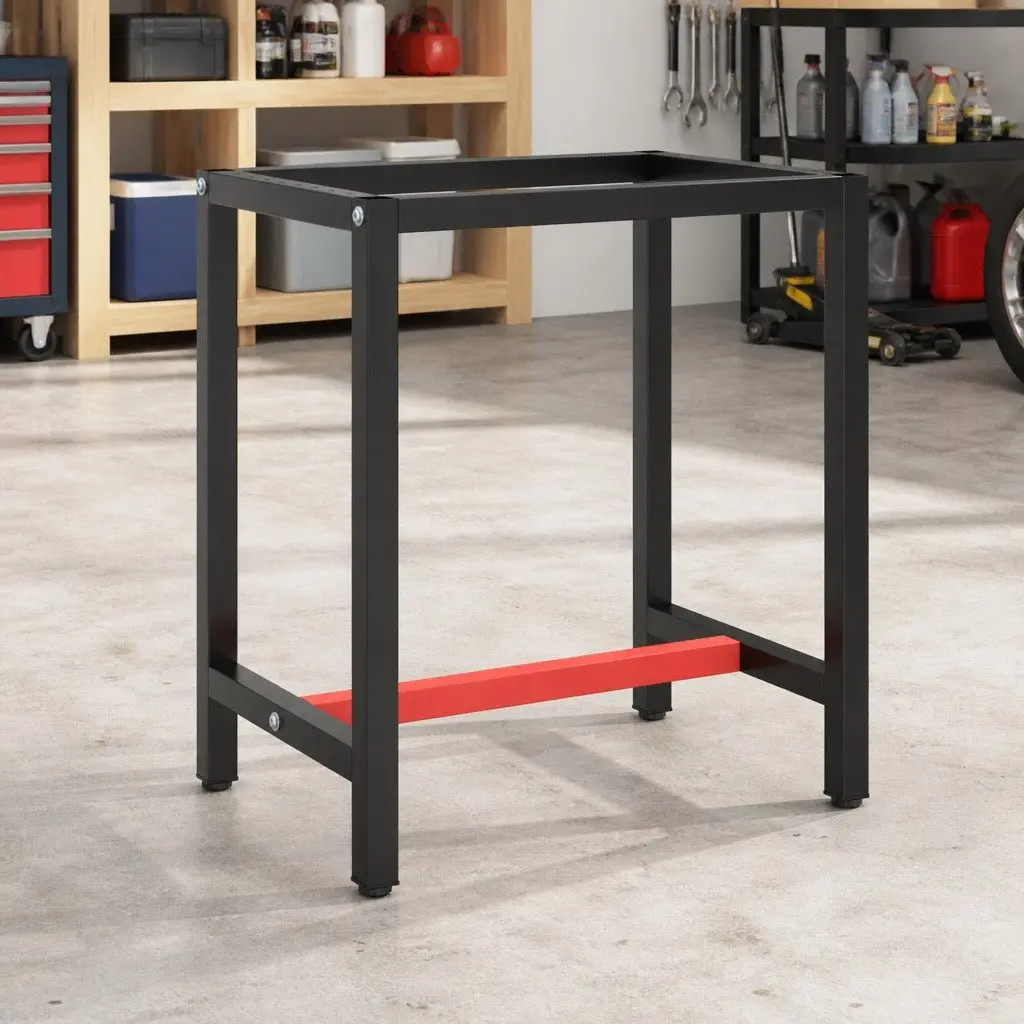 Work Bench Frame Heavy Duty Metal Matte Black Red 70x50x79cm