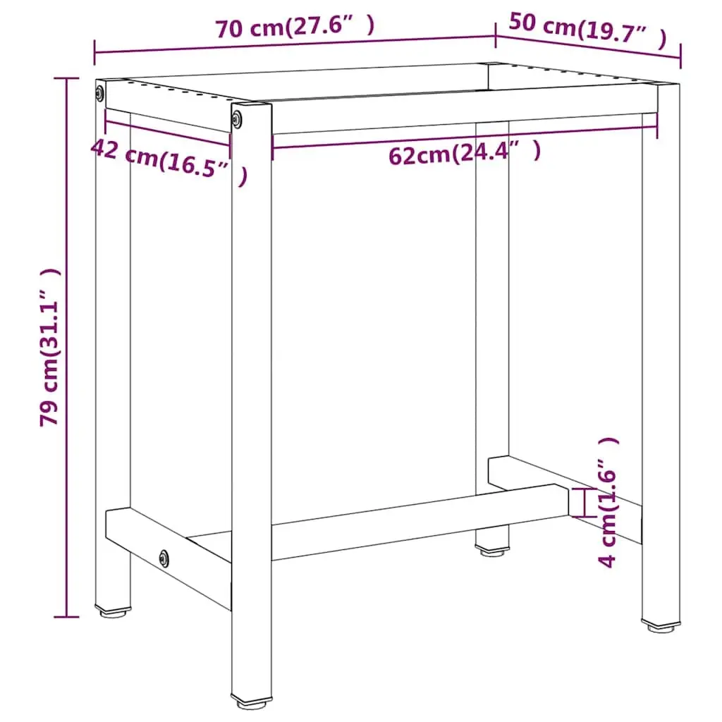Work Bench Frame Heavy Duty Metal Matte Black Red 70x50x79cm