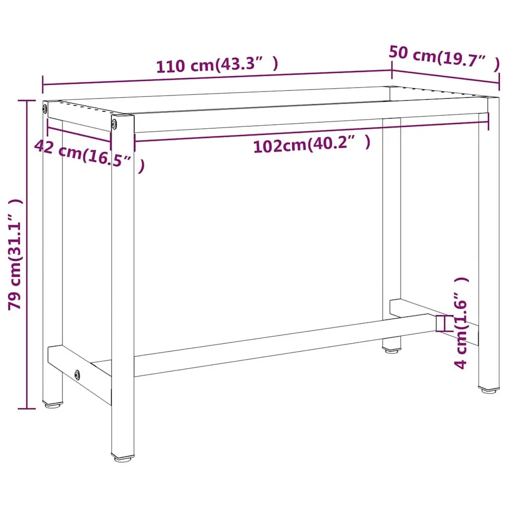 Heavy Duty Metal Work Bench Frame with Powder Coated Legs
