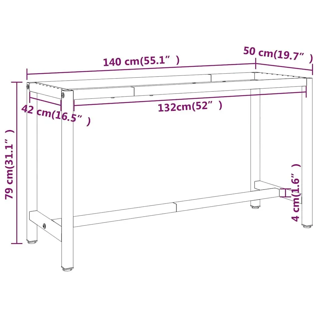 Heavy Duty Metal Work Bench Frame in Matte Black