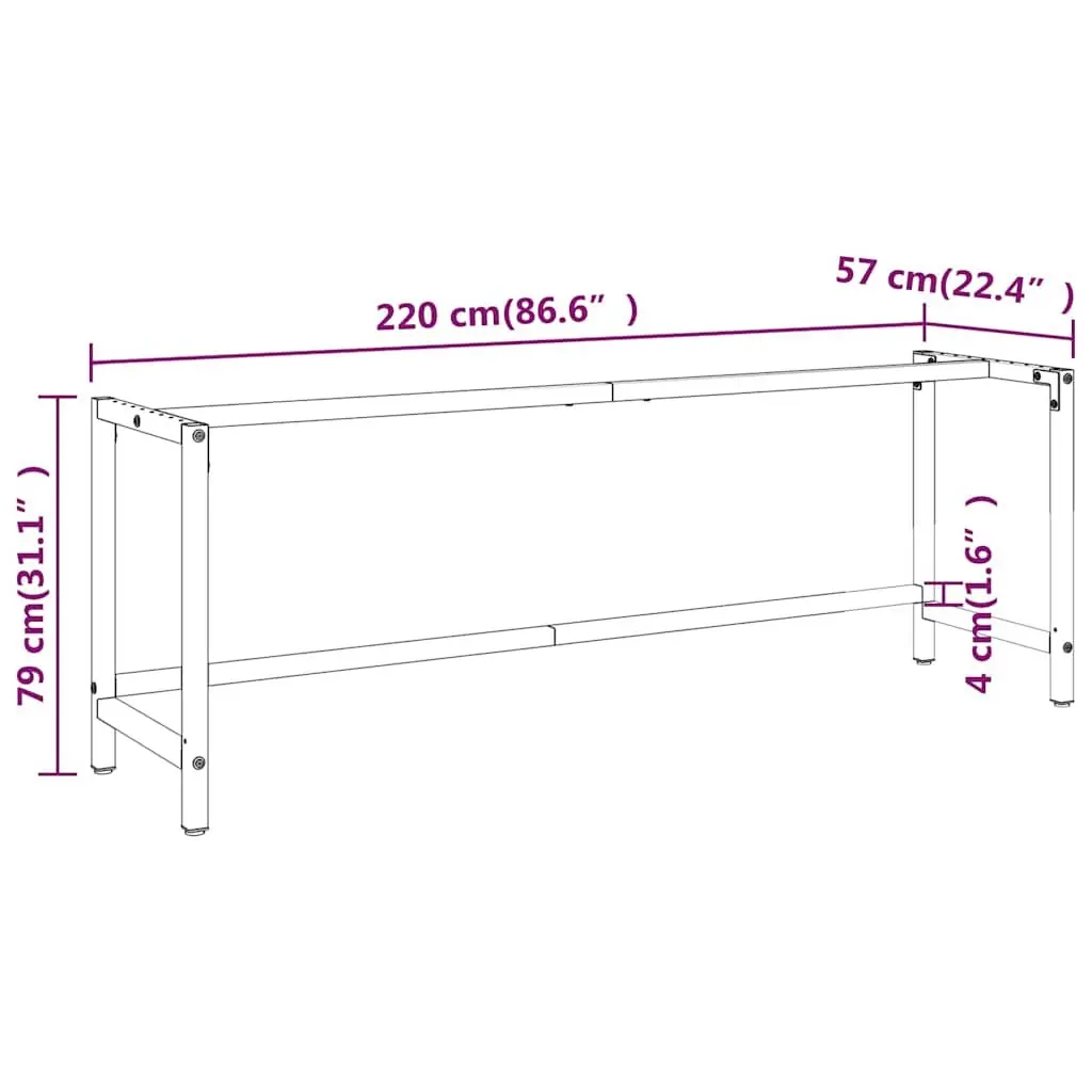 Work Bench Frame Heavy Duty Metal Matte Black 220 x 57 x 79 cm