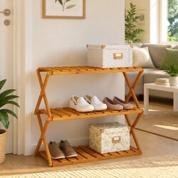 3-Tier Folding Shelf in Brown Acacia Wood