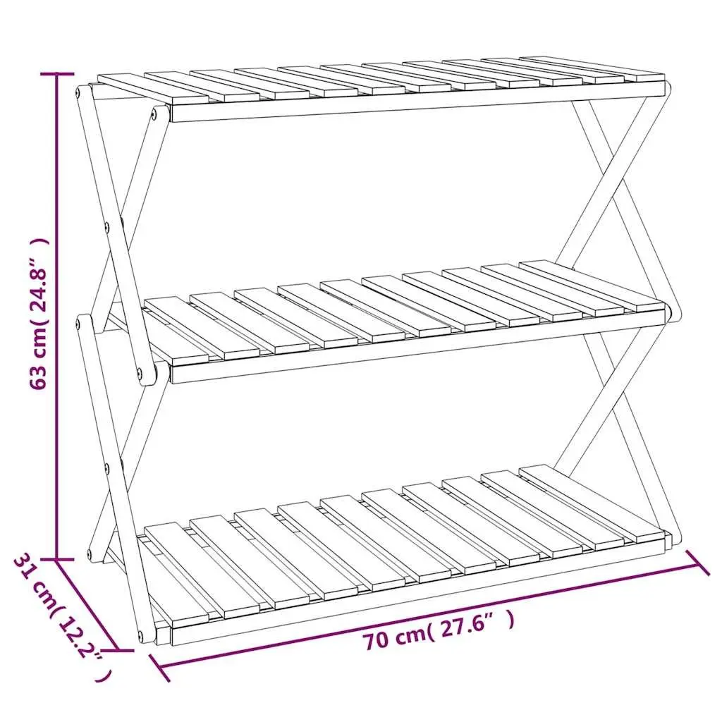 3-Tier Folding Shelf Brown Solid Acacia Wood Standing Bookcase Storage Display Unit