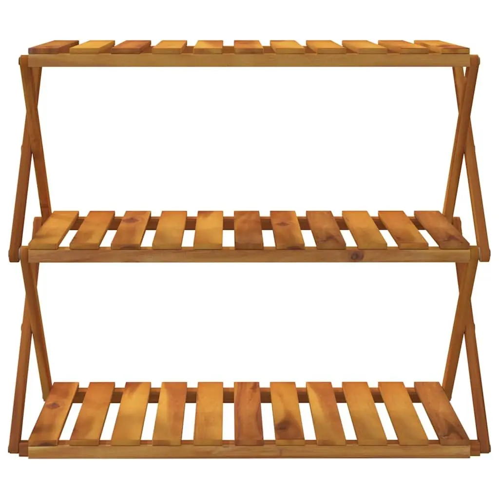 3-Tier Folding Shelf Brown Solid Acacia Wood Standing Bookcase Storage Display Unit