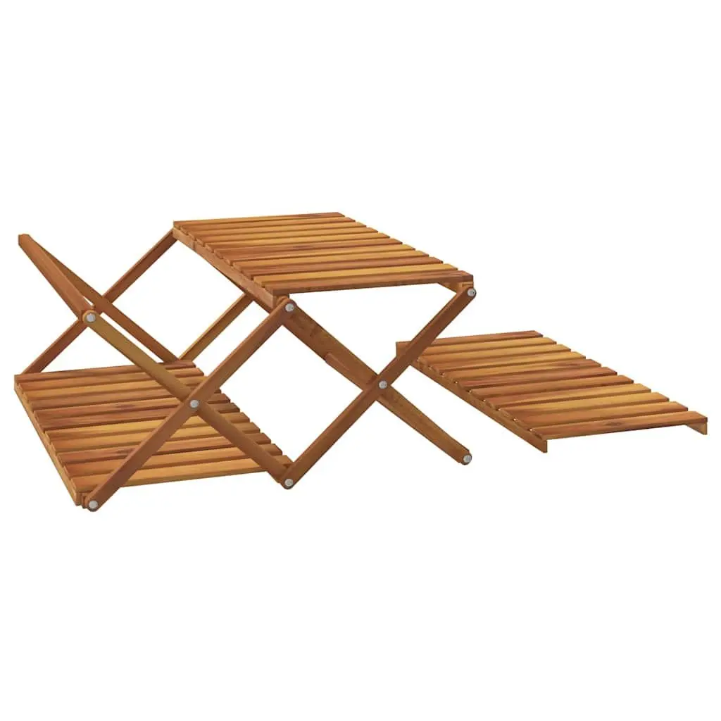 3-Tier Folding Shelf Brown Solid Acacia Wood Standing Bookcase Storage Display Unit