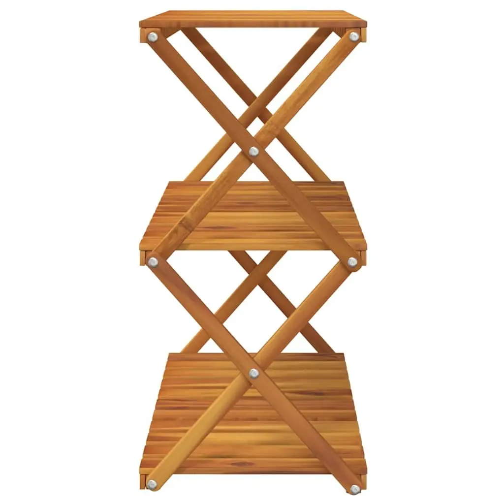 3-Tier Folding Shelf Brown Solid Acacia Wood Standing Bookcase Storage Display Unit