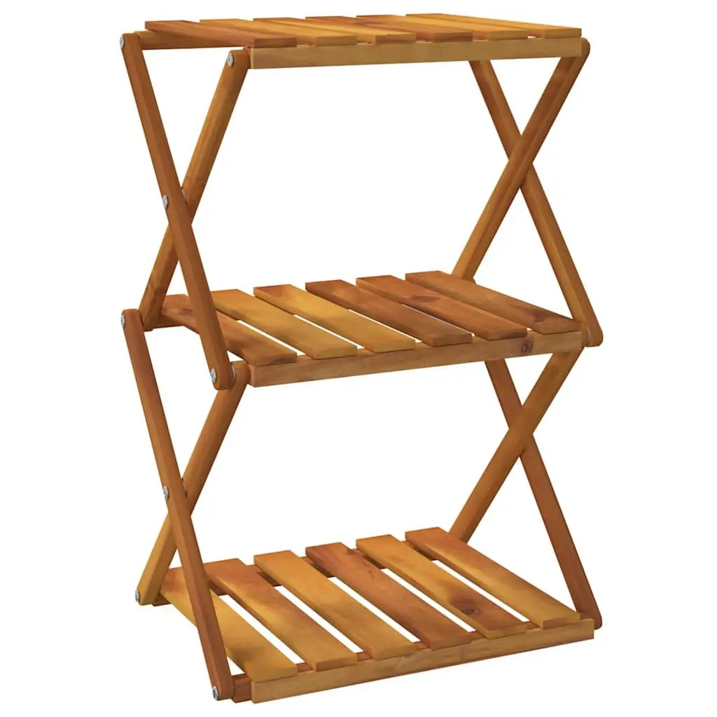 3-Tier Folding Shelf Brown Solid Acacia Wood Storage Bookcase Display Rack Unit
