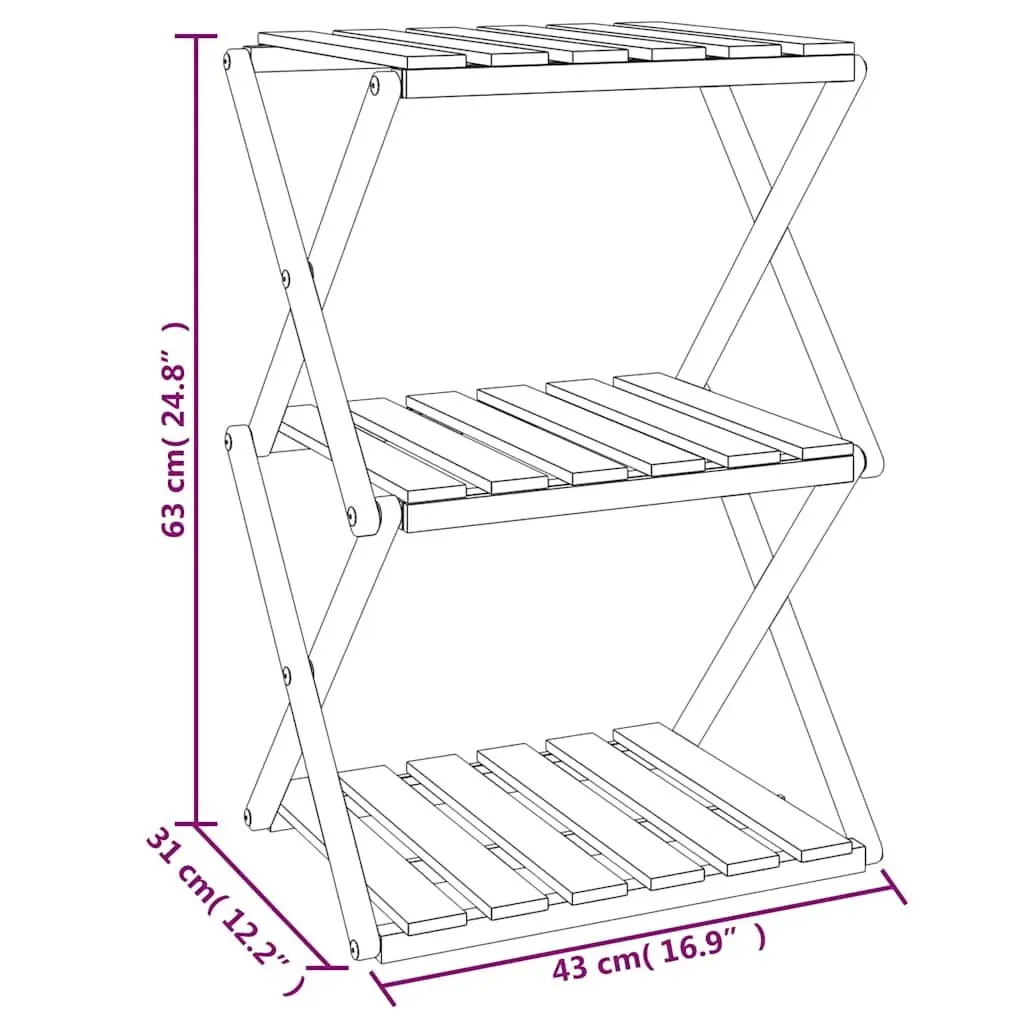 3-Tier Folding Shelf Brown Solid Acacia Wood Storage Bookcase Display Rack Unit