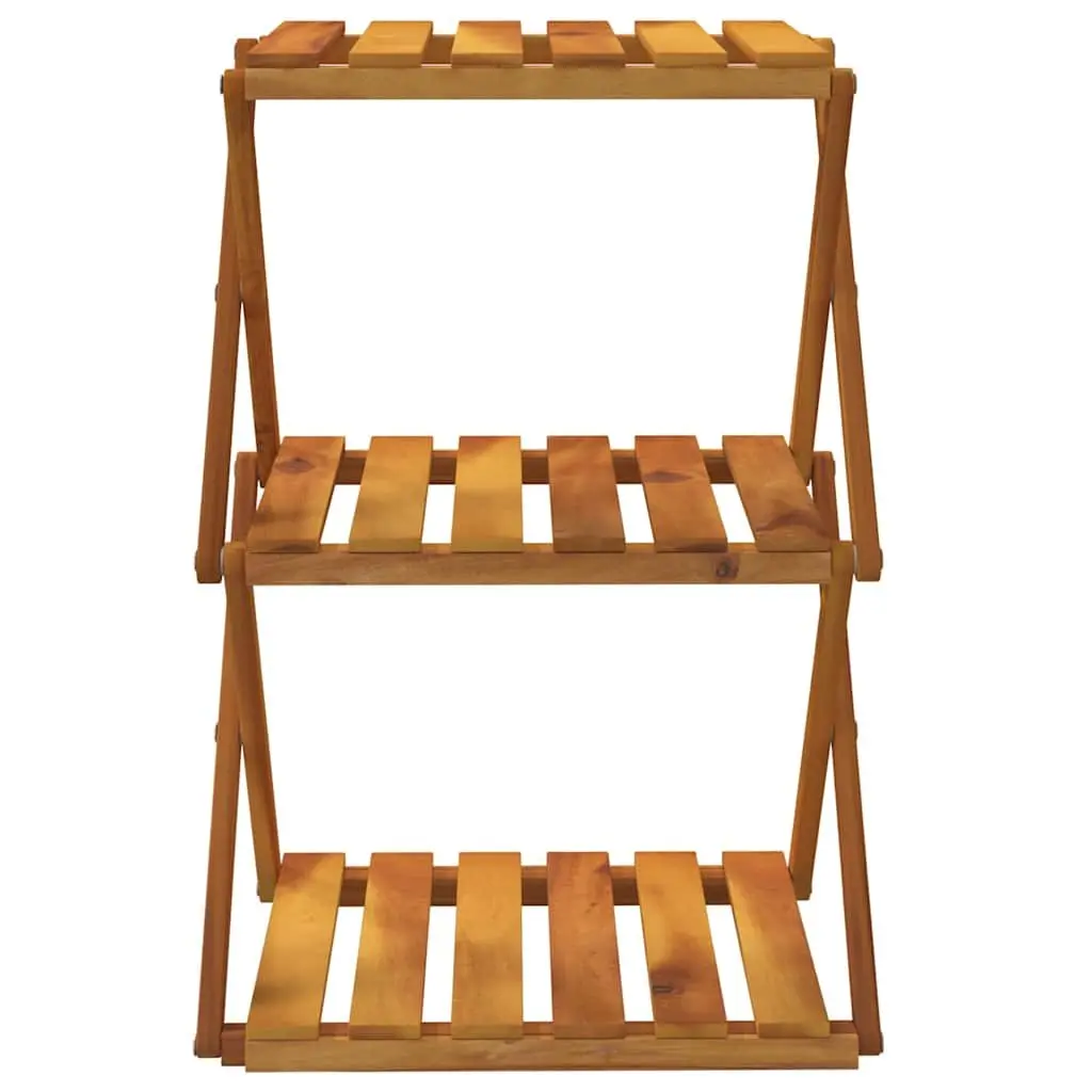 3-Tier Folding Shelf Brown Solid Acacia Wood Storage Bookcase Display Rack Unit