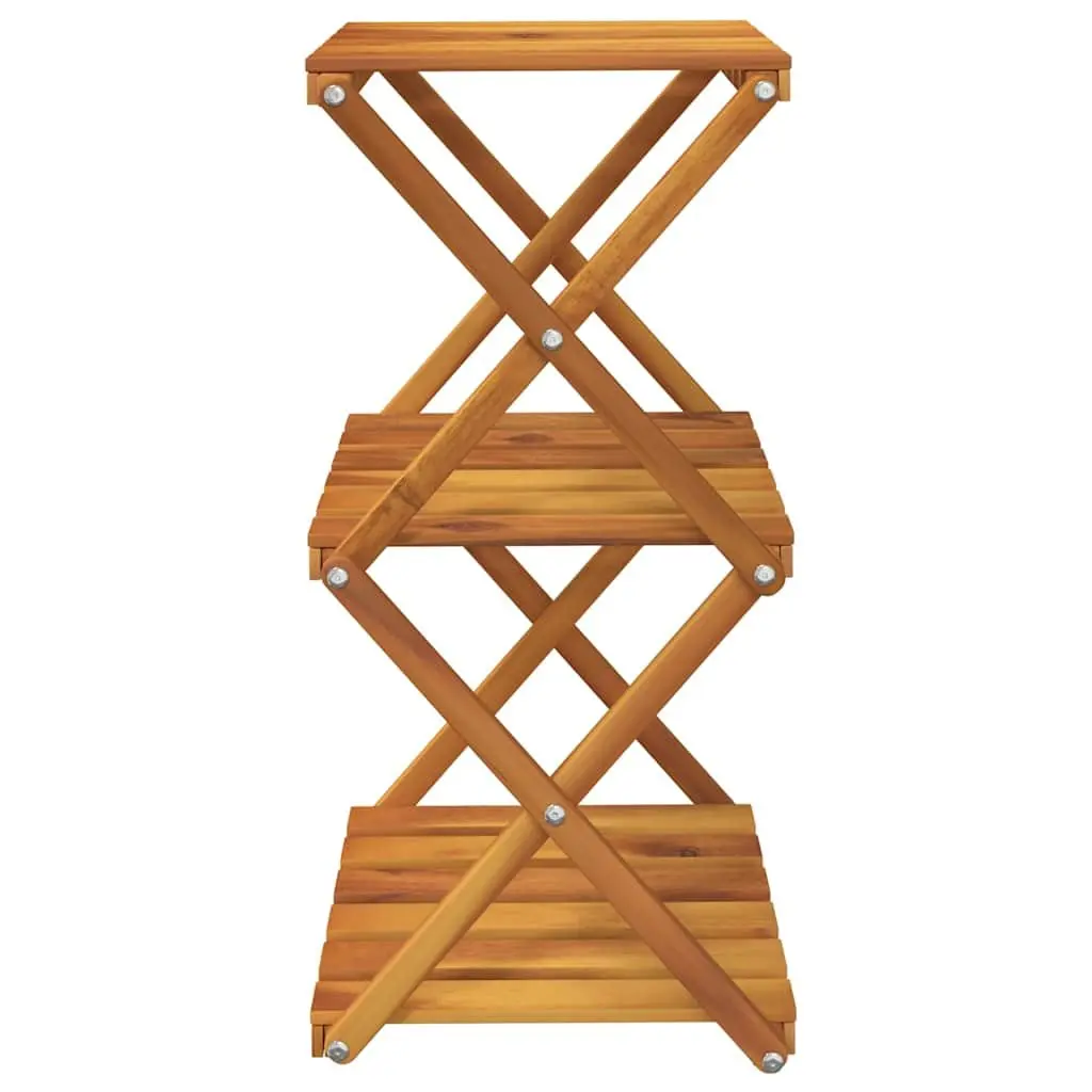 3-Tier Folding Shelf Brown Solid Acacia Wood Storage Bookcase Display Rack Unit