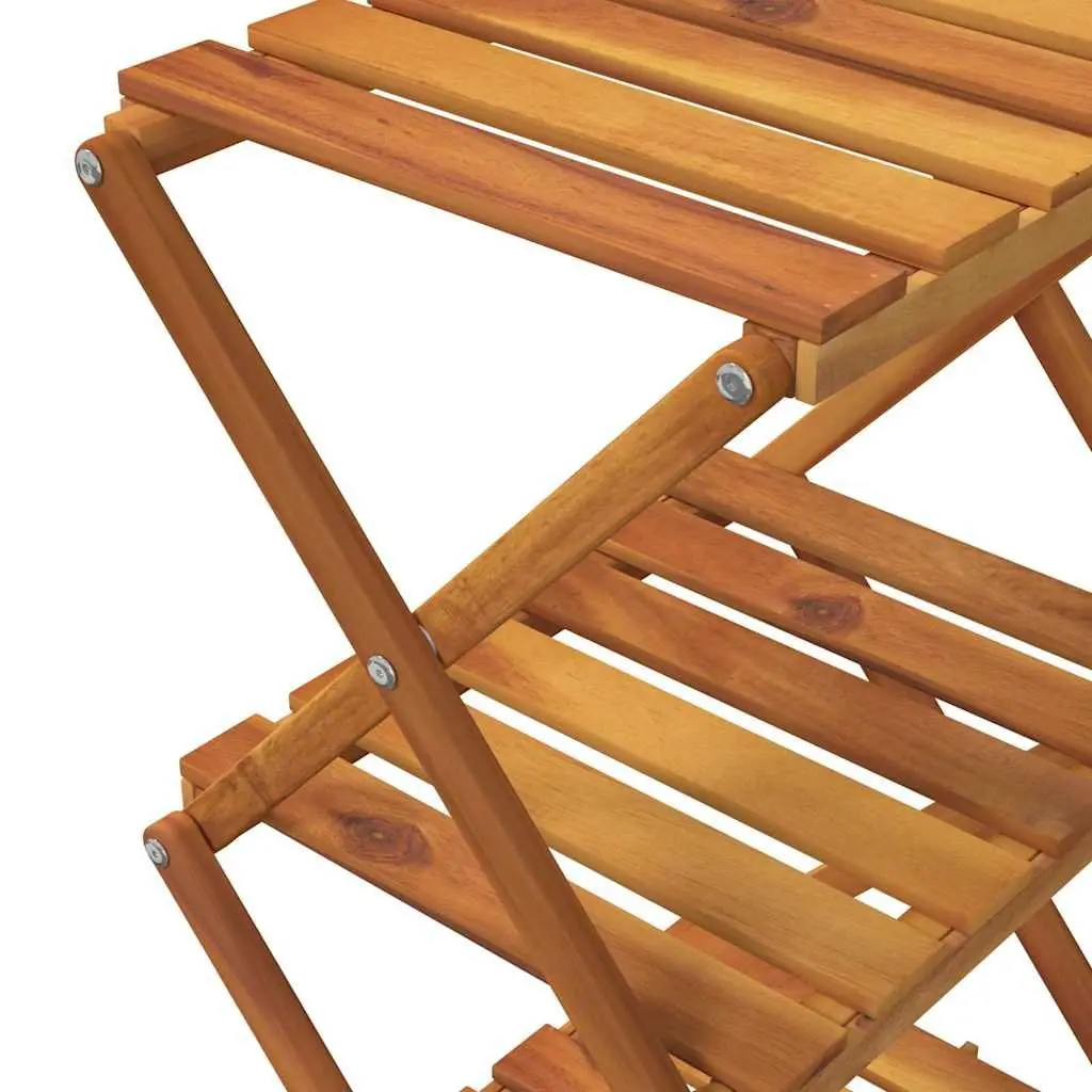 3-Tier Folding Shelf Brown Solid Acacia Wood Storage Bookcase Display Rack Unit