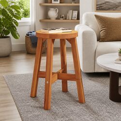 Warm Brown Round Wooden Stool 38x38x45cm Acacia