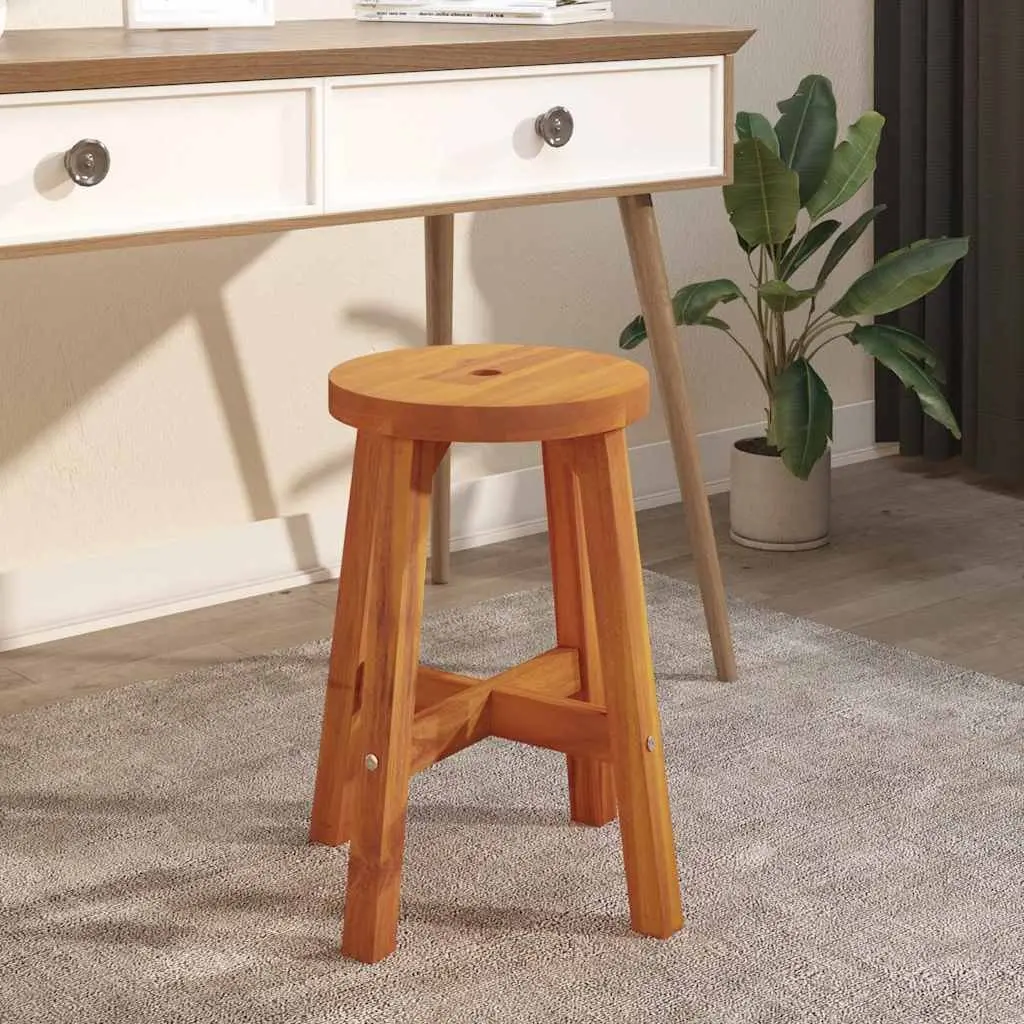Round Wooden Stool Brown 38x38x45cm Solid Acacia Wood Plant Side Table Indoor