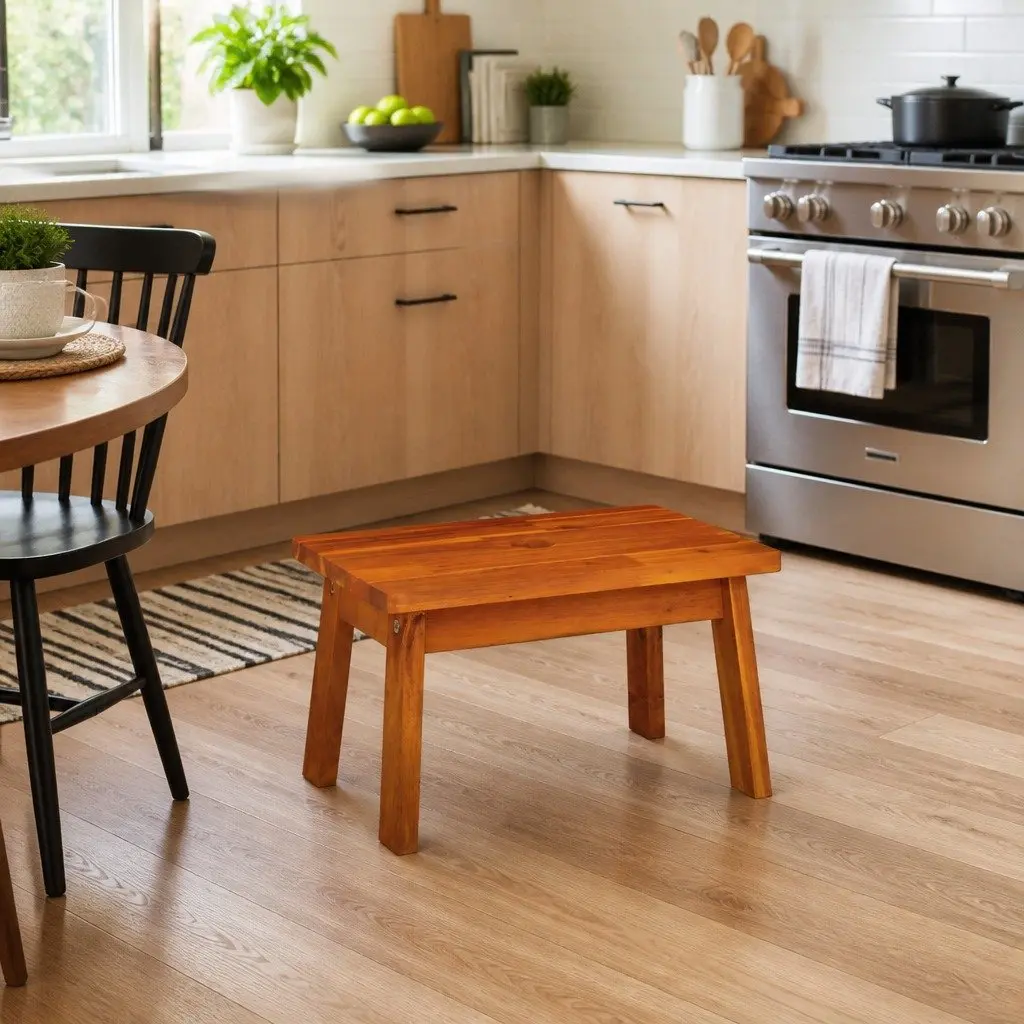 Step Stool 38x26x22cm Solid Wood Acacia Brown Footrest Kitchen Bedroom Portable