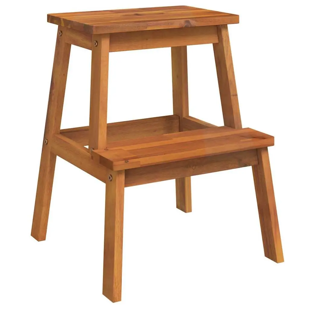2 Step Stool Wooden Acacia Brown Furniture 40 x 38 x 50 cm