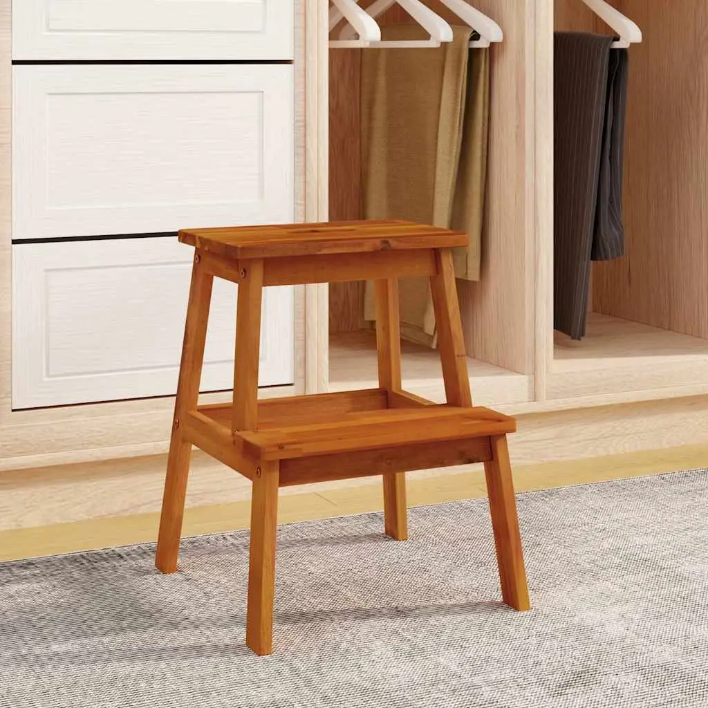 2 Step Stool Wooden Acacia Brown Furniture 40 x 38 x 50 cm
