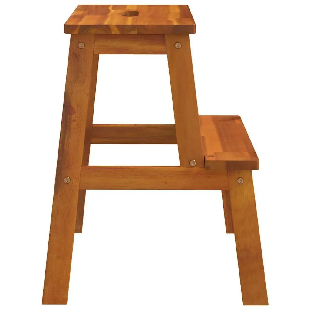 2 Step Stool Wooden Acacia Brown Furniture 40 x 38 x 50 cm