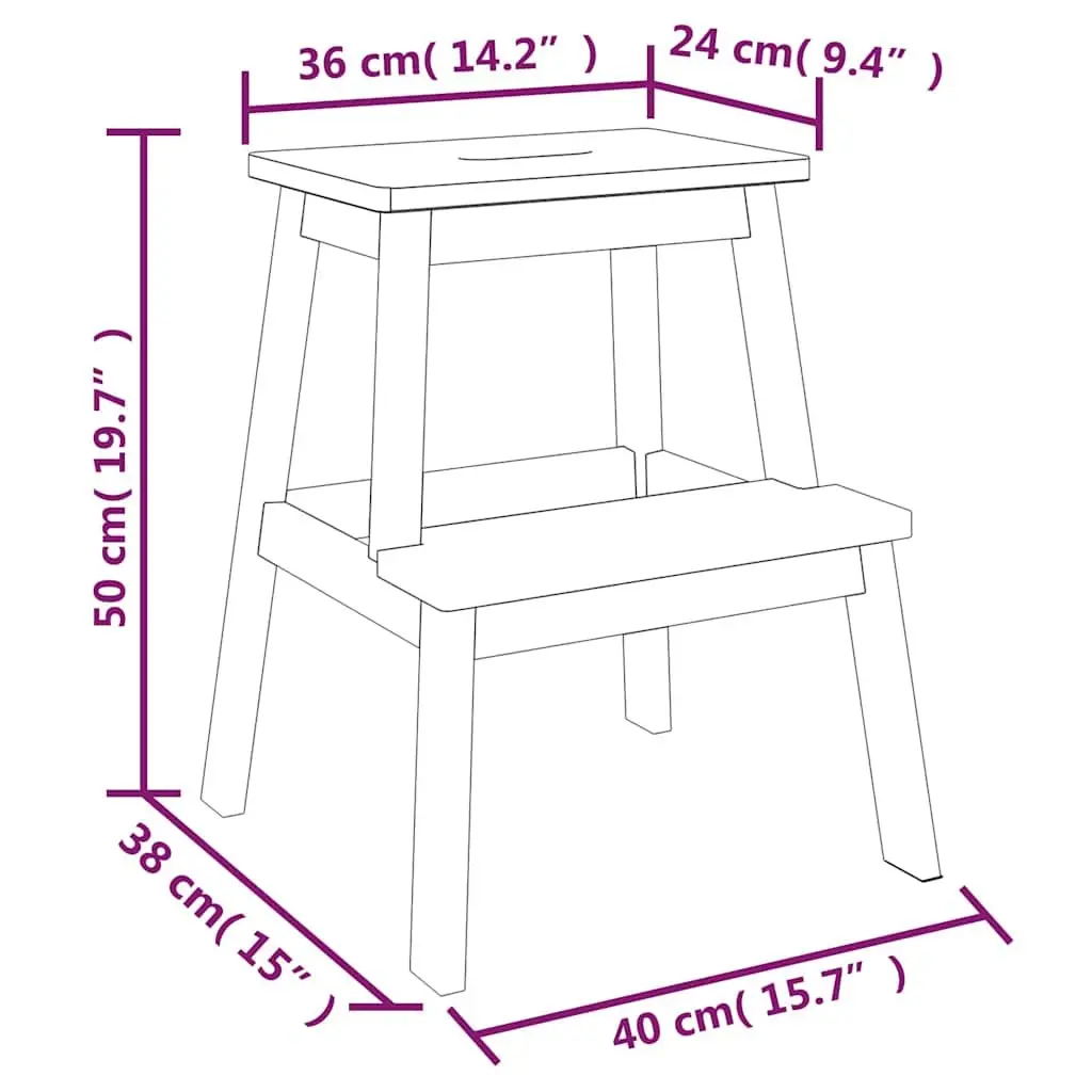 2 Step Stool Wooden Acacia Brown Furniture 40 x 38 x 50 cm