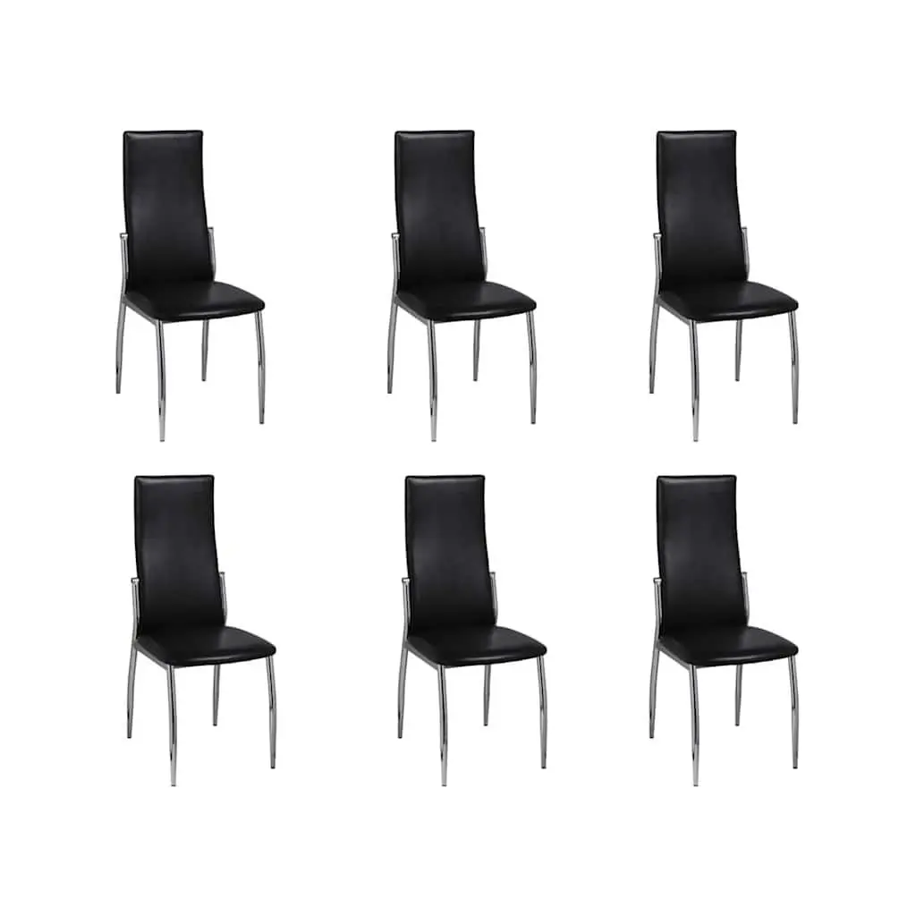 Dining Chairs Modern Black High Backrest Faux Leather 6 Piece Set