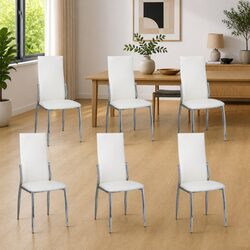 Set of 6 White High Back Dining Chairs for Comfort