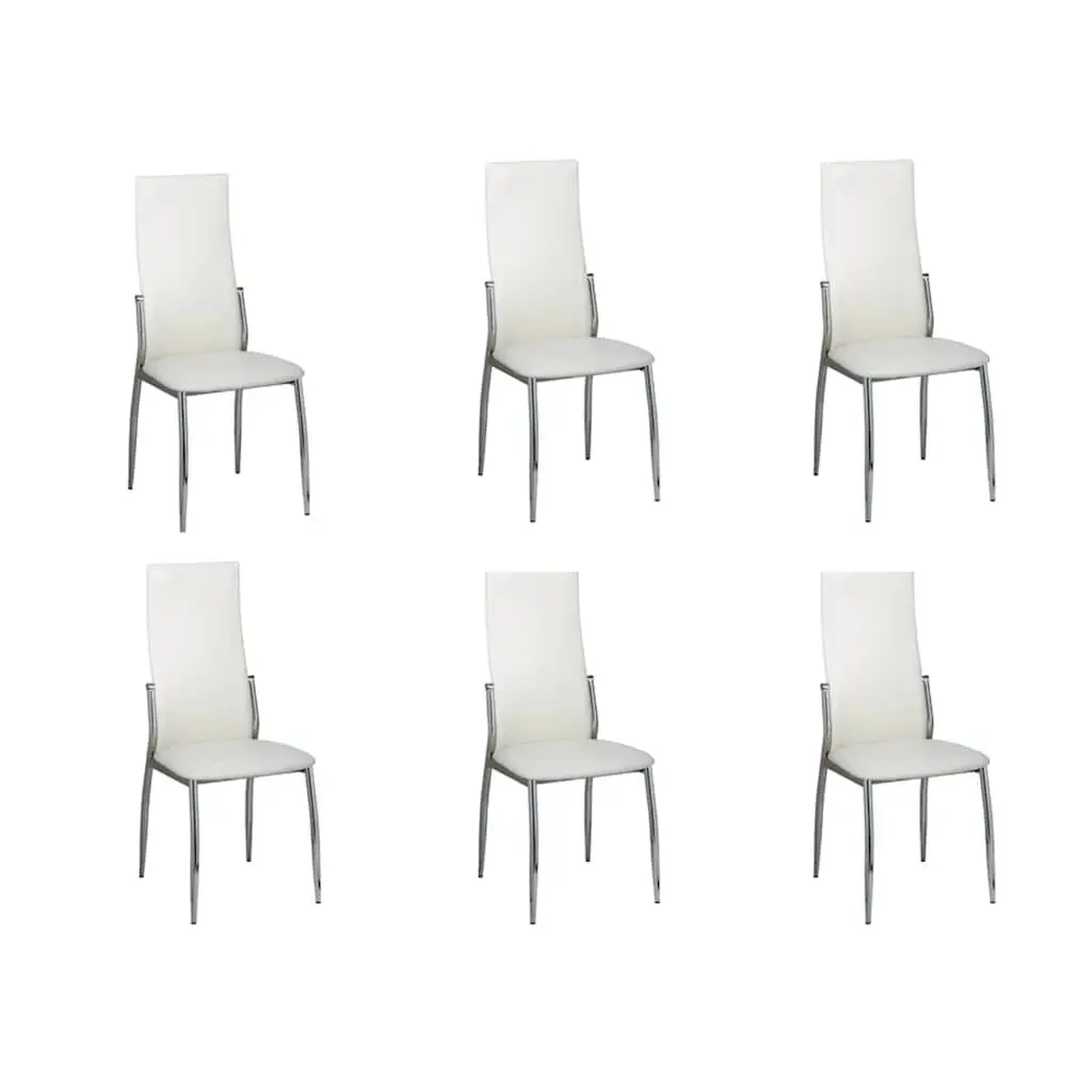 Dining Chairs White High Back 6 Piece Synthetic Leather Kitchen Room Seating