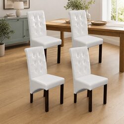 Set of 4 White Faux Leather Dining Chairs with Padded Backrest
