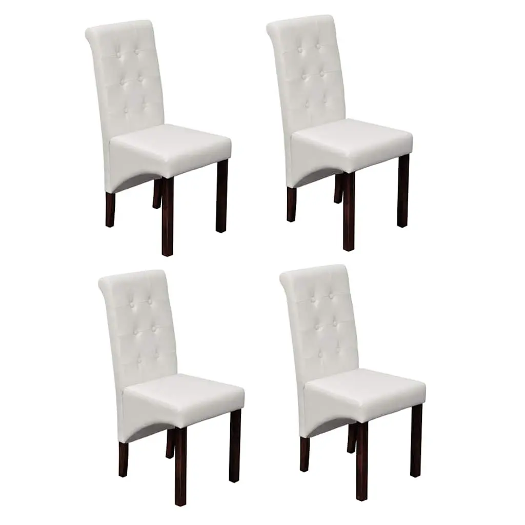 Dining Chairs White Faux Leather Ergonomic Padded Backrest Solid Wood Legs Set of 4