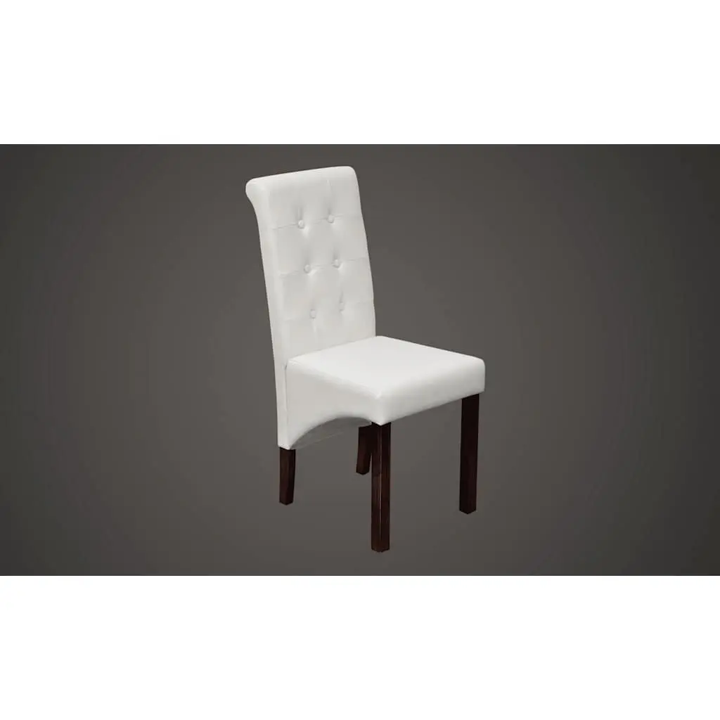 Dining Chairs White Faux Leather Ergonomic Padded Backrest Solid Wood Legs Set of 4