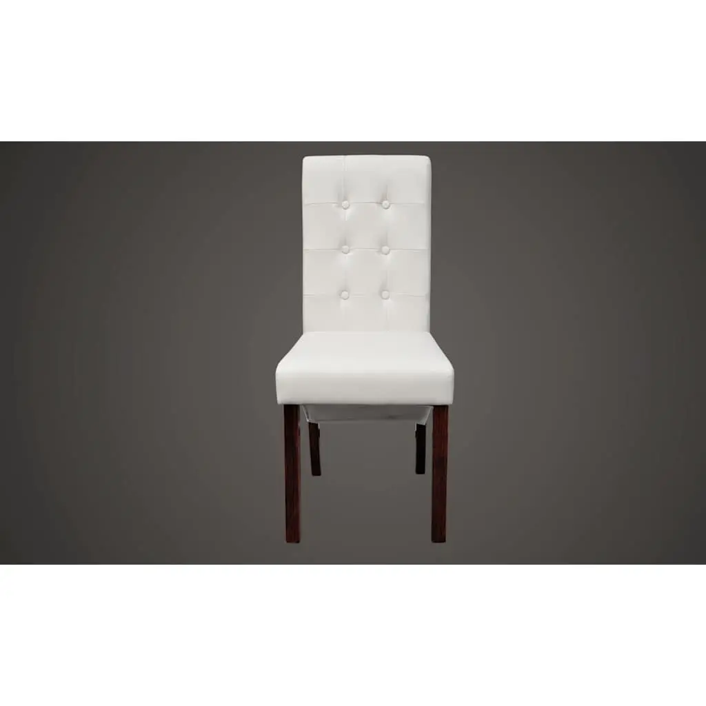 Dining Chairs White Faux Leather Ergonomic Padded Backrest Solid Wood Legs Set of 4