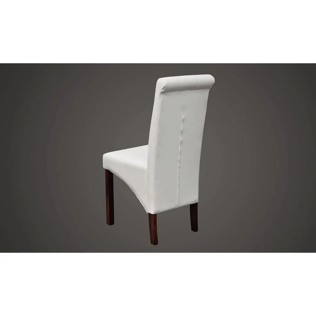 Dining Chairs White Faux Leather Ergonomic Padded Backrest Solid Wood Legs Set of 4