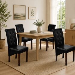 Set of 4 Ergonomic Black Faux Leather Dining Chairs