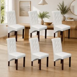 Set of 6 Ergonomic White Faux Leather Dining Chairs