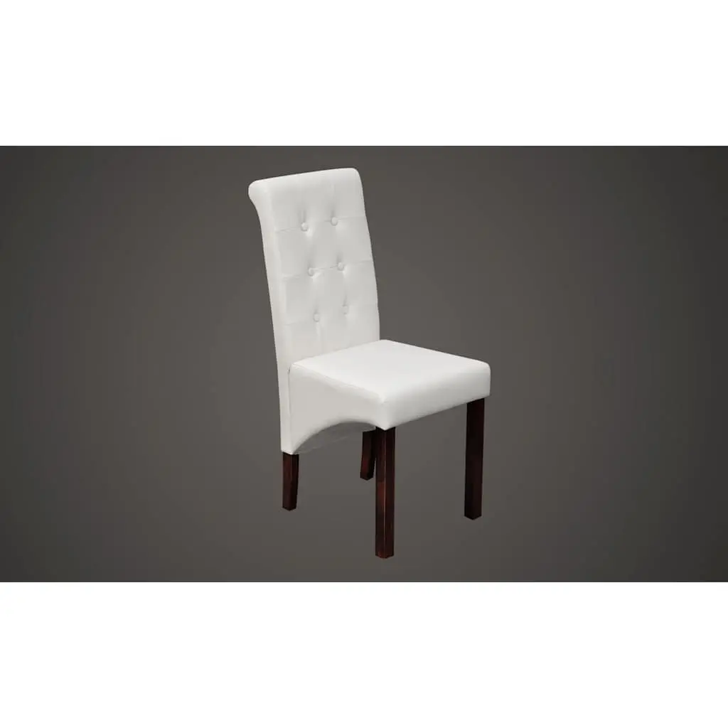 Dining Chairs Set of 6 White Faux Leather Ergonomic Kitchen Seating with Wood Legs