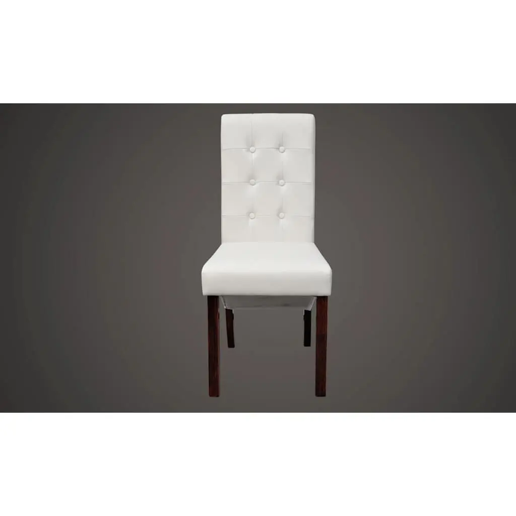 Dining Chairs Set of 6 White Faux Leather Ergonomic Kitchen Seating with Wood Legs