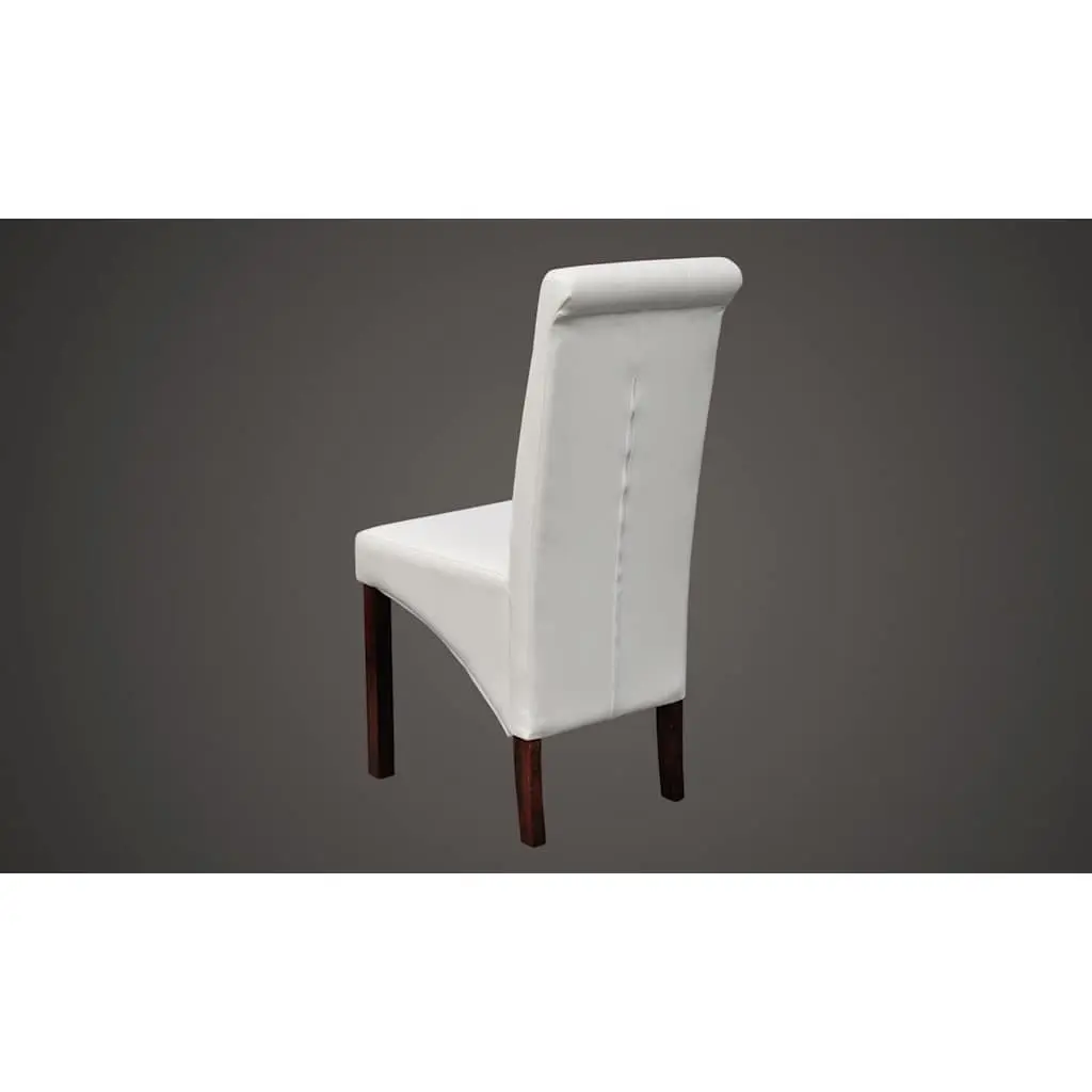 Dining Chairs Set of 6 White Faux Leather Ergonomic Kitchen Seating with Wood Legs
