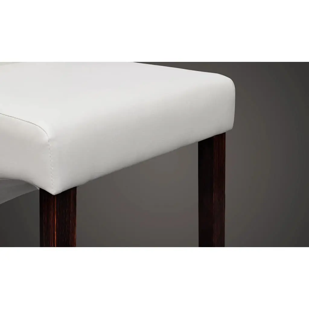 Dining Chairs Set of 6 White Faux Leather Ergonomic Kitchen Seating with Wood Legs