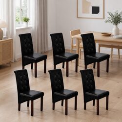 Set of 6 Black Faux Leather Dining Chairs