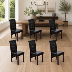 Set of 6 Brown Faux Leather Dining Chairs