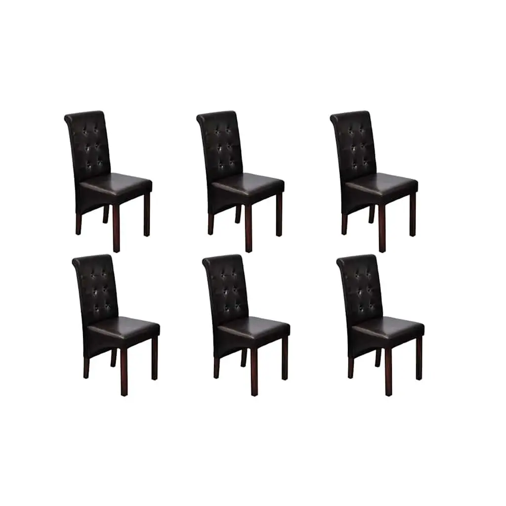 Dining Chairs Antique Style 6 Piece Brown Faux Leather Padded Seats Solid Wood Legs