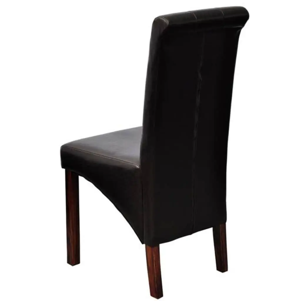 Dining Chairs Antique Style 6 Piece Brown Faux Leather Padded Seats Solid Wood Legs