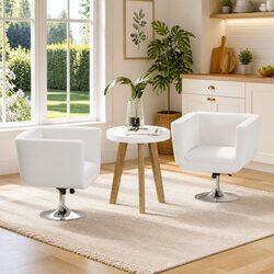 Set of 2 White Swivel Armchairs with Adjustable Height
