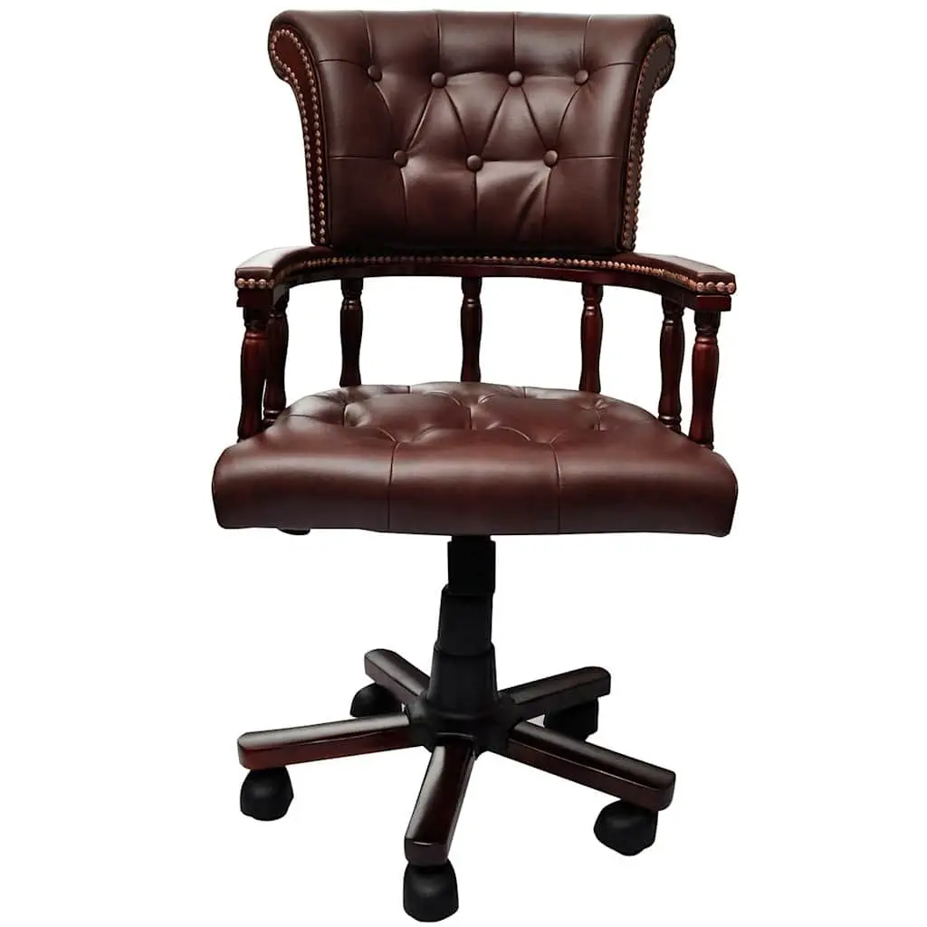 Swivel Office Chair Brown Adjustable Height Leather Mix Solid Wood