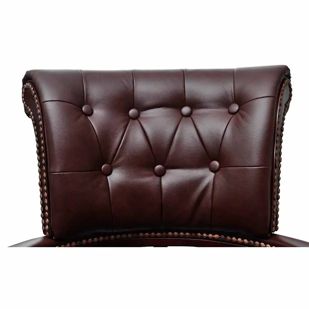 Swivel Office Chair Brown Adjustable Height Leather Mix Solid Wood