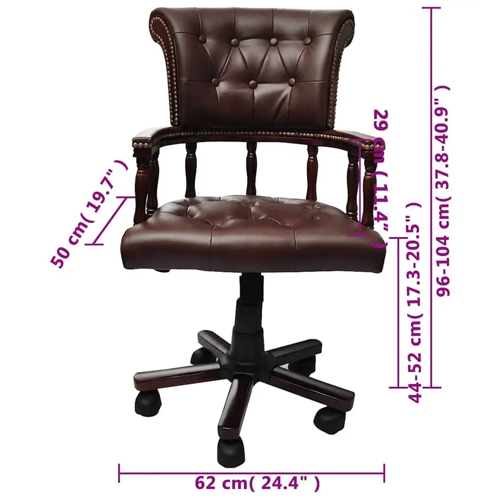 Swivel Office Chair Brown Adjustable Height Leather Mix Solid Wood