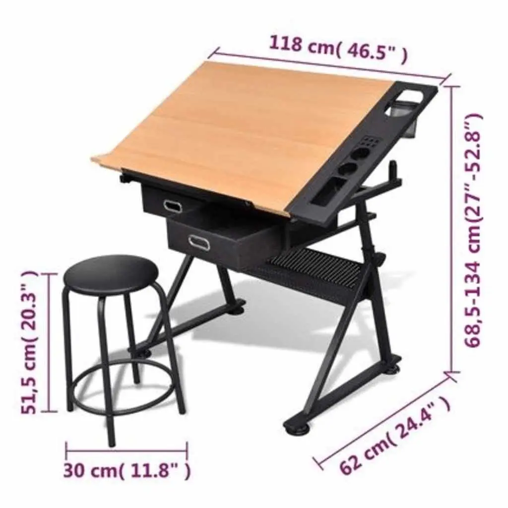 Adjustable Height Art Drafting Table with Tiltable Top