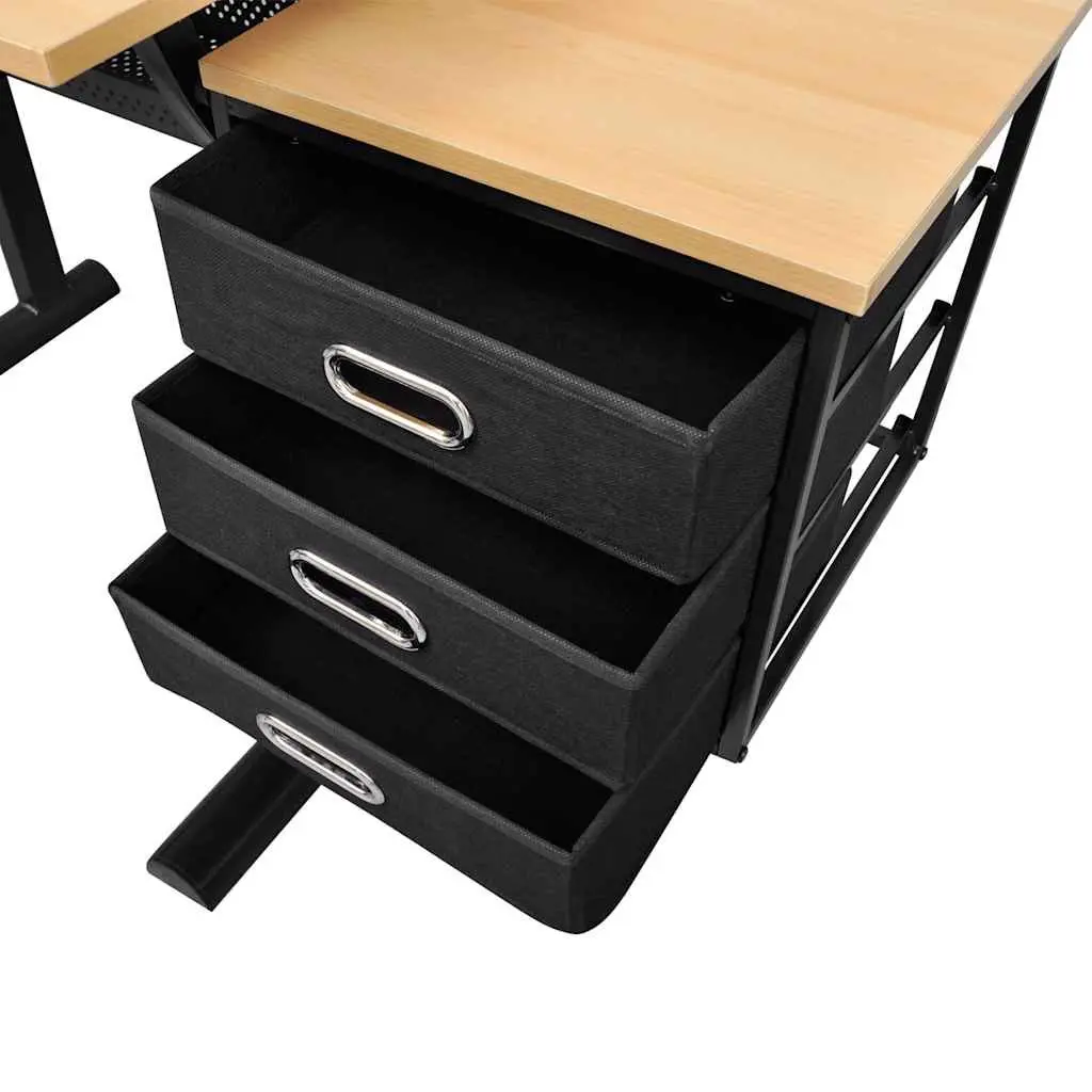 Drawing Desk Drafting Table with Stool Tiltable Tabletop Three Drawers Storage